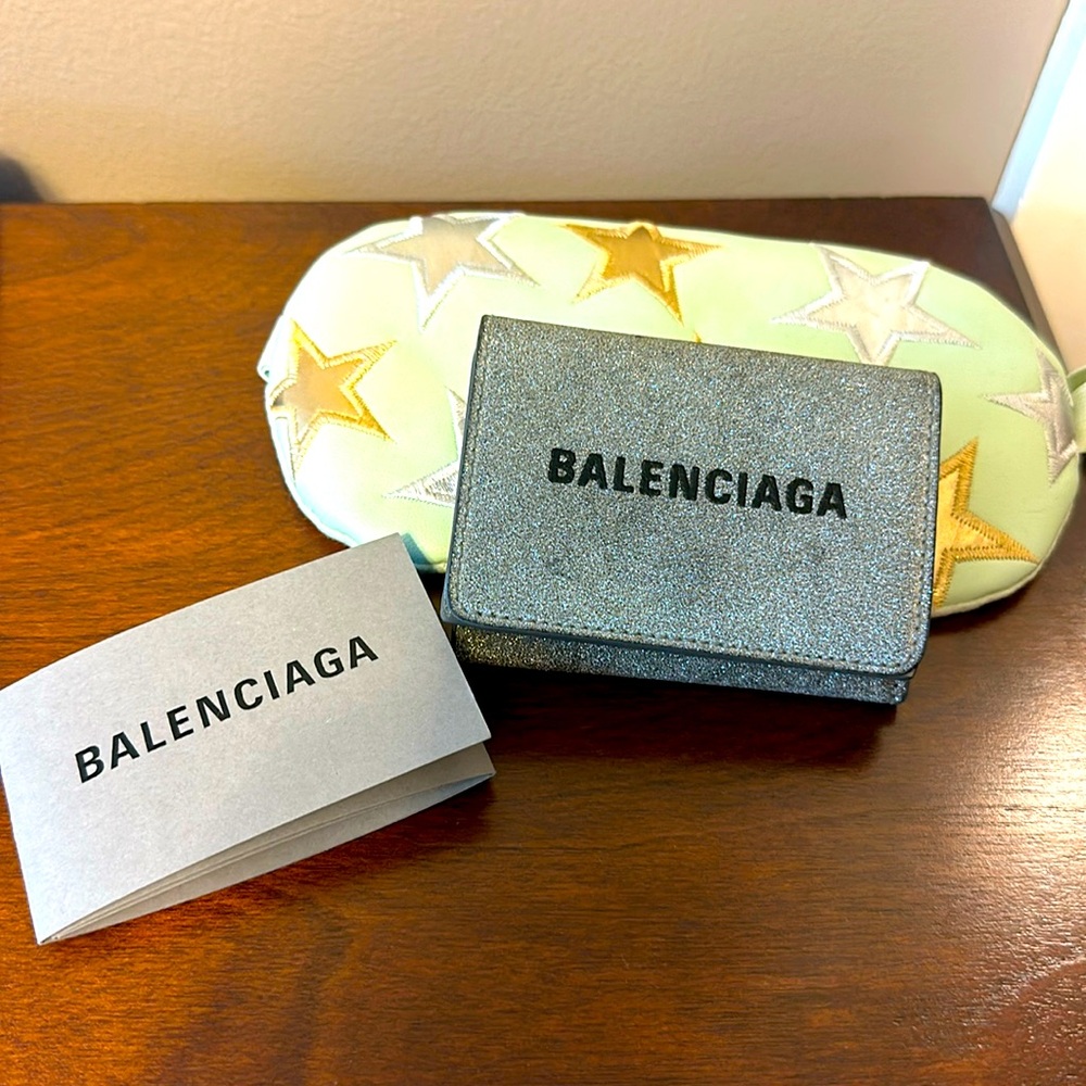 Balenciaga silver sparkle wallet